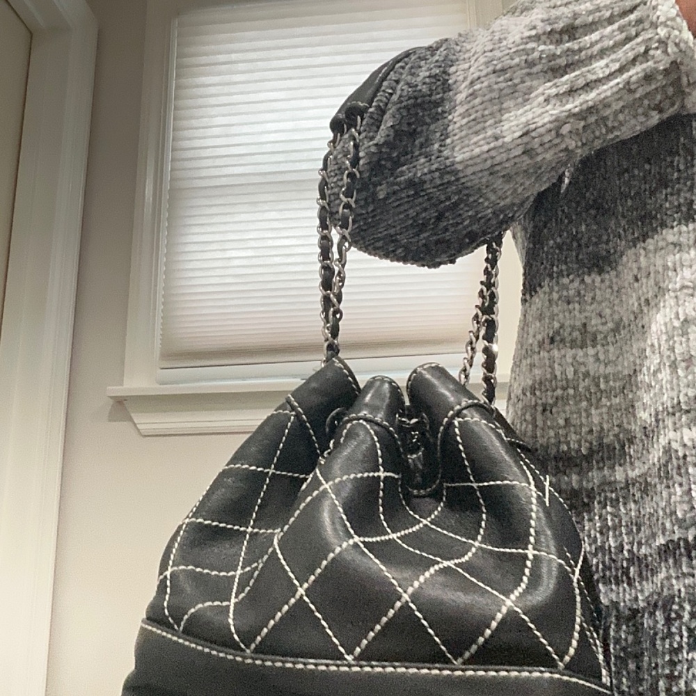 CHANEL Black  Quilted Leather Wild Stitch Bucket  Bag with Silver hardware - Picture 15 of 15